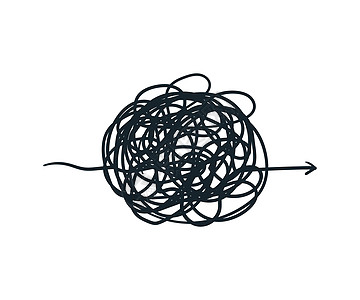 混乱的线条过程 混乱的箭头路径 矢量刻画心灵草图 心理治疗问题概念图片