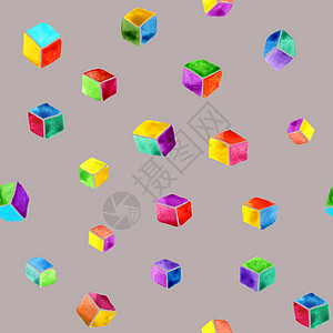多色立方体在陶贝背景上的抽象水颜色无缝图案图片