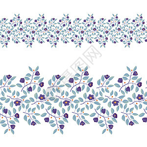 花草边界 白叶树枝和紫色花朵图片