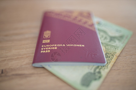 瑞典护照 有一份Blurry 20法案卡片安全蓝色鉴别签证联盟海关账单控制公民图片