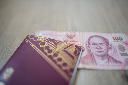 部分在瑞典护照内存放的一百份泰国泰铢法案海关国家身份鉴别旅行海豹游客控制边界签证图片