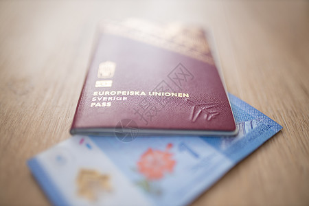 瑞典护照 涵盖一个马来西亚林吉特笔记本的一部分边界国籍货币国家世界身份蓝色卡片海豹鉴别图片
