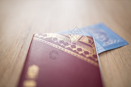 瑞典护照内有一张布卢里·马来1号马来西亚林吉特笔记高清图片