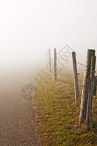 秋天降雾季节性阴霾薄雾栅栏湿度图片