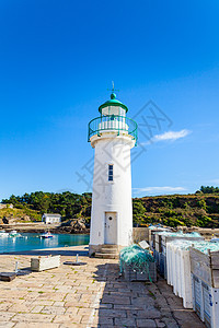 沙松港在法国M岛的岛上航行支撑假期蓝色海岸美女运输码头灯塔海洋图片