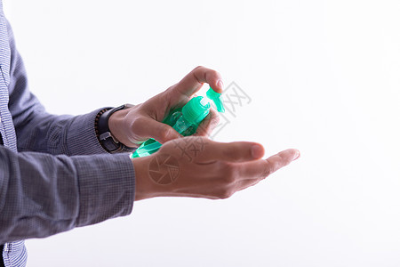 将消毒剂酒精凝胶用在手上的人瓶子液体洗手液医疗酒精凝胶防腐剂疾病卫生感染图片