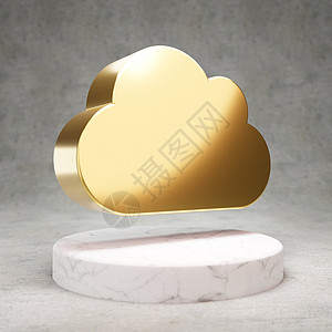 云图标 白色大理石讲台上闪闪发光的金色云符号标识反射插图社会金属光泽度图片