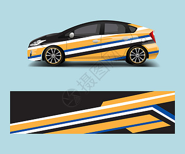 汽车PrintCar 包装贴花设计矢量 车辆 拉力赛 比赛 冒险模板设计矢量的图形抽象赛车设计插画