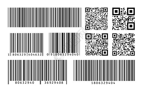 条码 QR 代码模板 扫描条纹代码以进行数字识别 矢量条形码细线贴纸图片