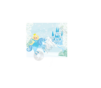 冬季风景 城堡和美丽的公主骑着一阵图片