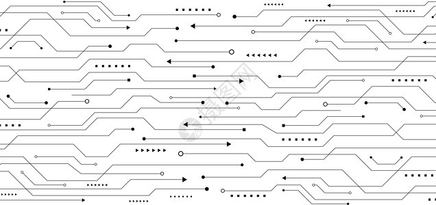白色背景 Te 黑线电路板的抽象模式图片