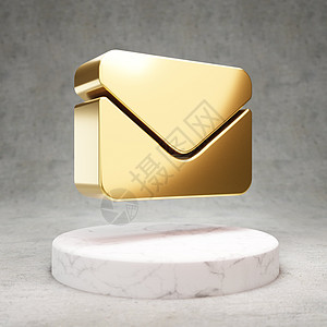 信封图标 白色大理石讲台上闪亮的金色信封符号图片