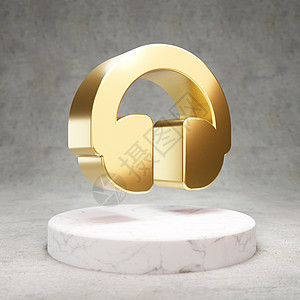 耳机图标 白色大理石讲台上闪亮的金色耳机符号金子社会金属插图标识反射光泽度图片