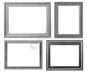 银色图片框设置在白色背景上隔离古董正方形艺术空白摄影边界木头照片绘画图片