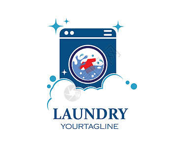 洗衣服务设计的洗衣服标志图标矢量商业洗涤剂打扫清洁工粉末纺织品海浪衣架家庭插图图片
