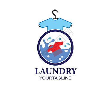 洗衣服务设计的洗衣服标志图标矢量衣架标识蓝色清洁工打扫插图衣服标签洗涤纺织品图片