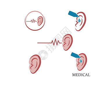 耳朵标志图标矢量设计它制作图案声学嗓音测试插图运河耳炎音乐听觉科学体积图片