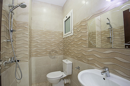 豪华公寓内厕所内部设计设计软管马桶窗户白色淋浴风格家具反射住宅展示图片