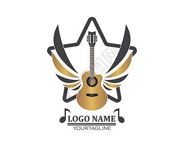 吉他图标标志矢量图设计店铺乐器岩石金属标识海报翅膀国家白色细绳图片