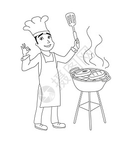烤肉在青灰石上做饭涂鸦草图菜单食物烧烤男生绘画午餐野餐派对图片