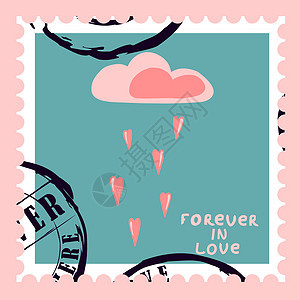 浪漫的邮票 情人节的信封和卡片 自上而下的视图 用于网页设计和印刷的现代矢量插图 复古邮票 信函和邮政投递概念感情情怀货币邮件标图片