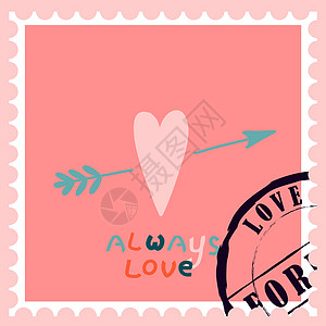 浪漫的邮票 情人节的信封和卡片 自上而下的视图 用于网页设计和印刷的现代矢量插图 复古邮票 信函和邮政投递概念货币翅膀感情标签友图片