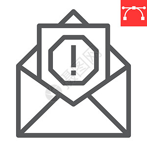 电子邮件病毒行图标 安全和邮件 垃圾邮件符号矢量图形 可编辑笔划线性图标 eps 10图片