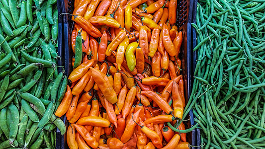 五颜六色的图象 宏观顶视图特写辣椒-豌豆和豆子图片