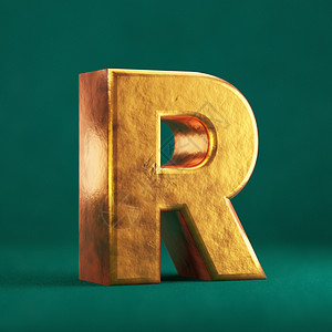 Fortuna黄金字母R 在潮水绿化背景的大写字母R图片