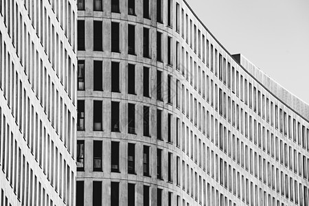 黑白对称建筑 有复制空间 专业和最起码的外观以及生长市中心成功金融财产办公室高楼贫民窟几何办公楼背景图片