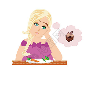 以饮食为食的女孩时间蛋糕零食晚餐健康女士食谱重量诱惑蔬菜图片