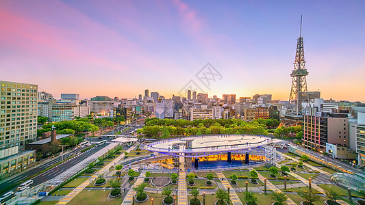 日本名古屋市中心天际全景城市日落场景地标广场旅游公园建筑物市中心图片