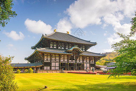 日本奈拉的Todaiji寺庙旅行历史性地标游客蓝色神社遗产天空大佛吸引力图片