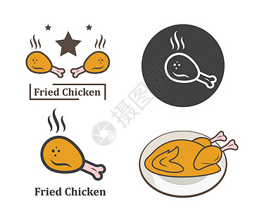 它制作图案炸鸡图标标志标识餐厅横幅卡通片鸡腿翅膀菜单美食午餐食物图片