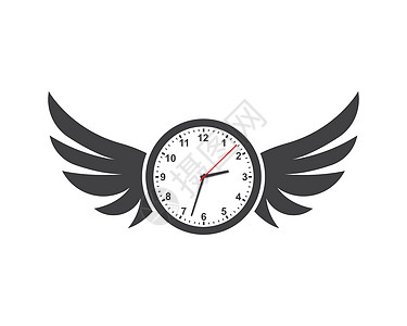 时间和时钟及翅膀徽标图标浪费时间和时间流出说明i小时白色海报手表插图速度苍蝇警报图片
