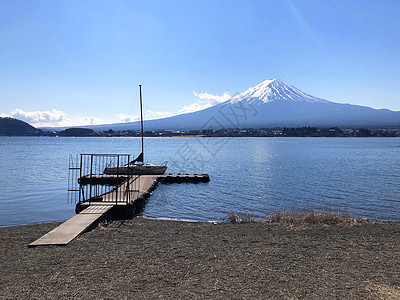 富士山和川口子湖的美丽日出风景环境顶峰晴天地标旅游海岸天空世界遗产旅行风光图片