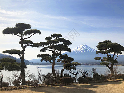 日本富士山和川口子湖的美丽景色风光天空旅行世界遗产环境顶峰海洋蓝色农村假期图片