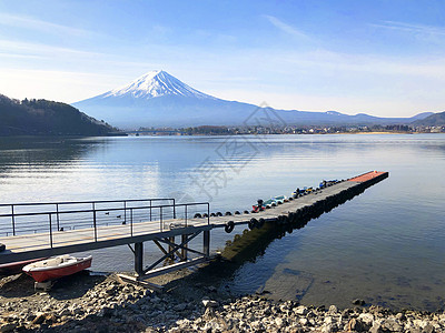 日本富士山和川口子湖的美丽景色晴天水位地标蓝色假期旅游农村旅行海洋祝福图片