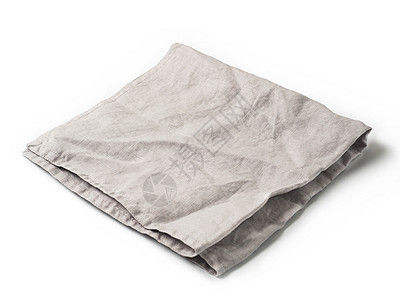 孤立在惠特上的灰色亚麻餐巾用餐厨房食物格子纺织品棉布餐巾纸投标织物抹布图片