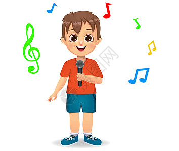 唱歌的可爱男孩教育歌曲笔记韵律娱乐学校插图嗓音女性乐队图片