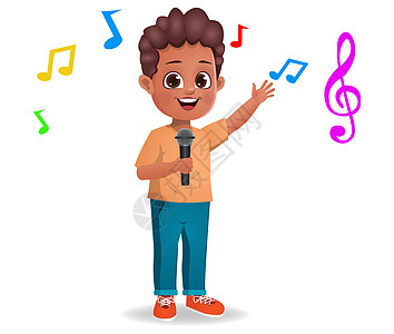 唱歌的可爱男孩乐趣夹子麦克风插图天赋音乐家音乐团体孩子们卡通片图片