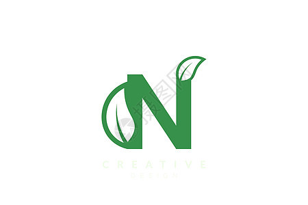 叶叶和字母字母的组合 最小度和简单的绿色设计Green农业植物生态标识字体花园生长树叶繁荣环境背景图片