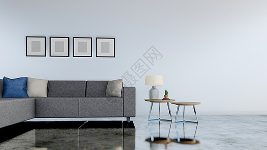 有沙发床和白灯的现代客厅房间地面建筑学海报房子公寓框架家具扶手椅白色背景图片