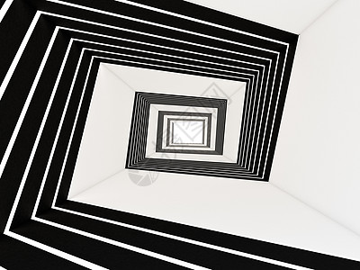 3d 在隧道中抽象化六边形黑色艺术正方形反射地面墙纸技术照明白色图片