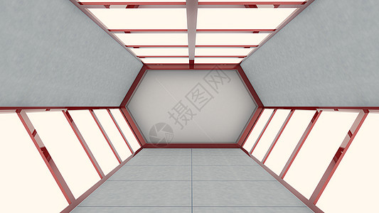 3d 抽象背景转换 六边形隧道和大门科学地面房间墙纸全息走廊商业技术渲染插图图片