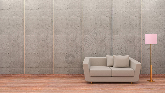 3d 现代客厅 灰色沙发和灯 阁楼风格图片