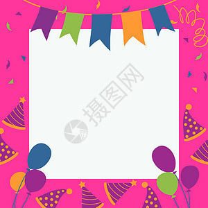 方形矢量图解中的生日和党卡纪念日海报卡片礼物派对乐趣盒子横幅兔子墙纸图片