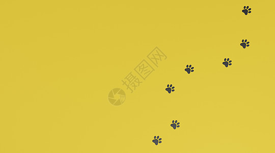 黄色背景上的黑爪印图 狗或猫爪印图 Anim小狗黑色宠物插图脚印脚趾爪子野生动物邮票卡通片图片