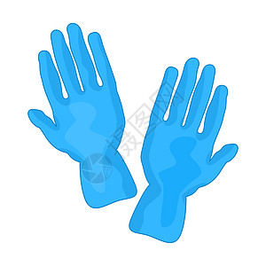 在白色背景上隔开的橡胶手套 蓝色清洁或乳胶医疗手套图片