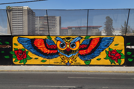 智利圣地亚哥贝拉维斯塔街头的涂鸦Praffiti建筑艺术喷涂文化场景艺术家绘画写作旅行城市图片